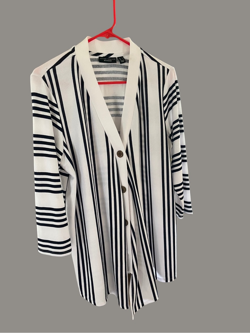Susan Graver Weekend Striped Knit Top - White & Navy Size Medium QVC Brand